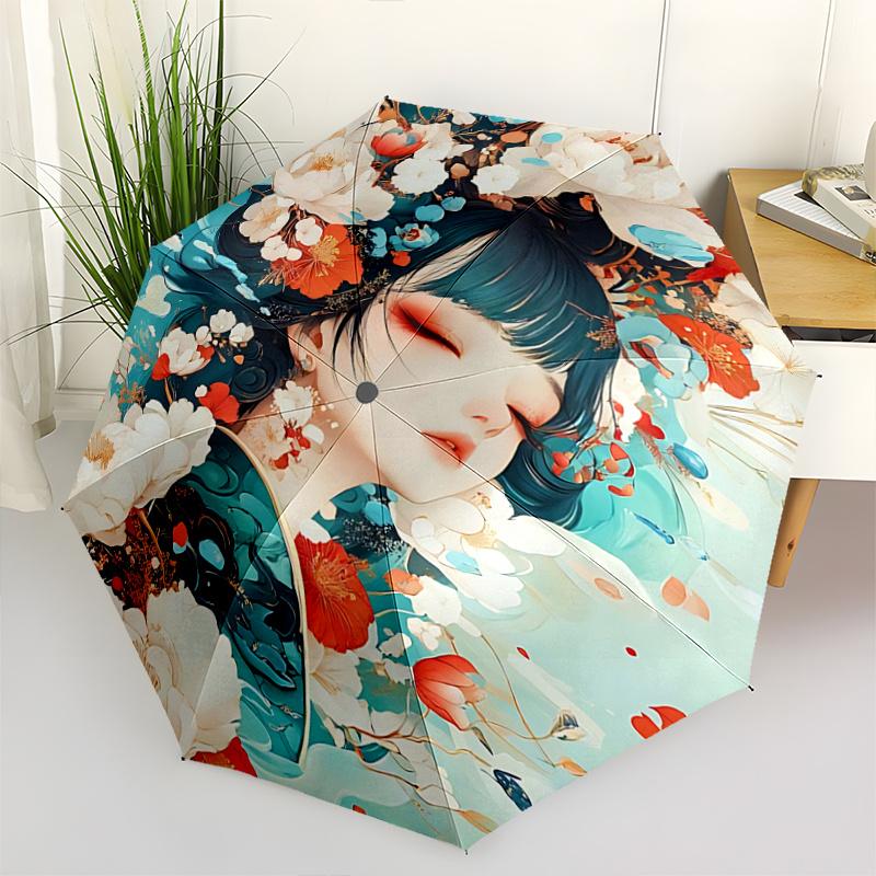

1pc Floral Fantasy Umbrella Automatic Opening/Closing, Foldable Design, Iron Frame, Outdoor Use, Festival Gift, Suitable for Fans, Travel, Daily