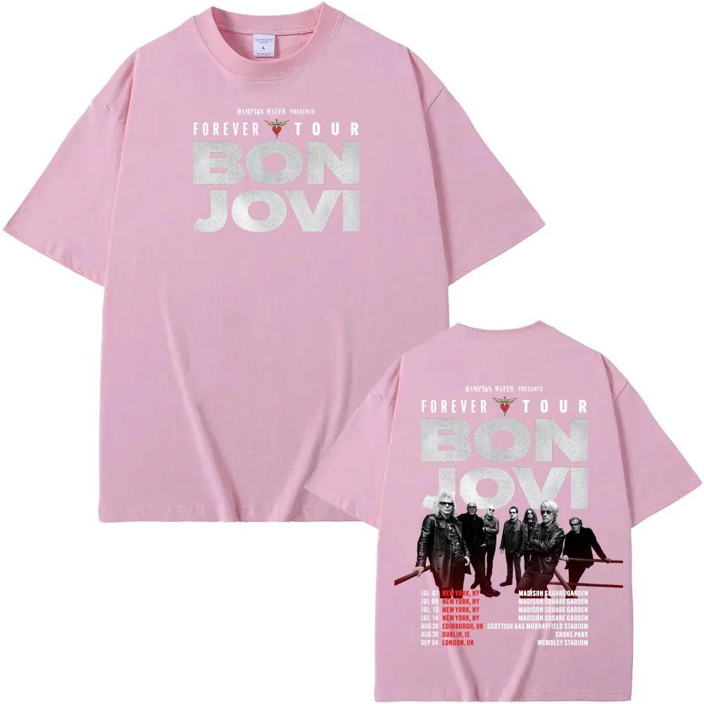 Bon Jovi "Forever Tour" Band Photo & Global Tour Dates Double-Sided Print Oversized T-Shirt | Classic Rock Music Concert Merch Tee