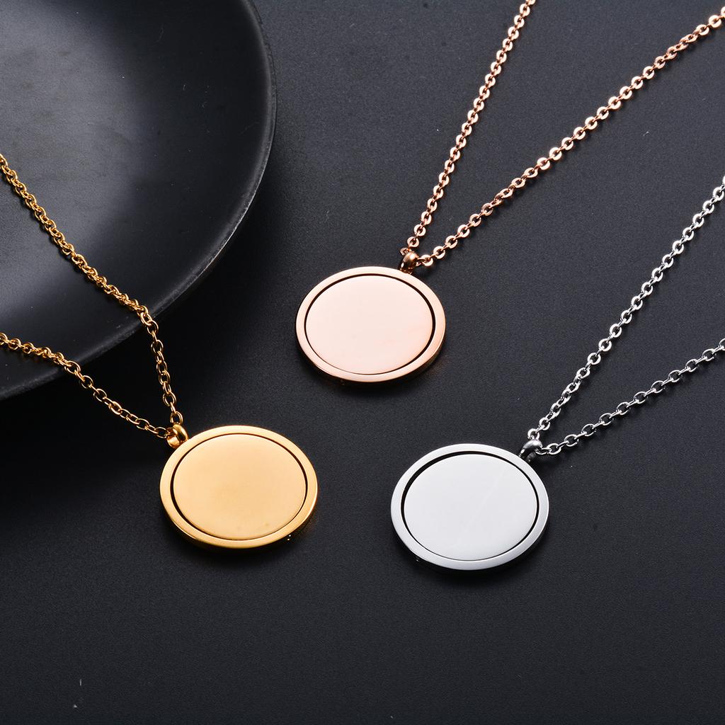25mm Stainless Steel Rotatable Round Necklaces Customized Name or Logo Metal Charm Statement Mirror Polished Jewelry Gift