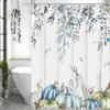 Autumn Harvest Pumpkin Eucalyptus Leaf Floral Shower Curtain, Bathroom Decorative Shower Curtain, Waterproof Shower Curtain with