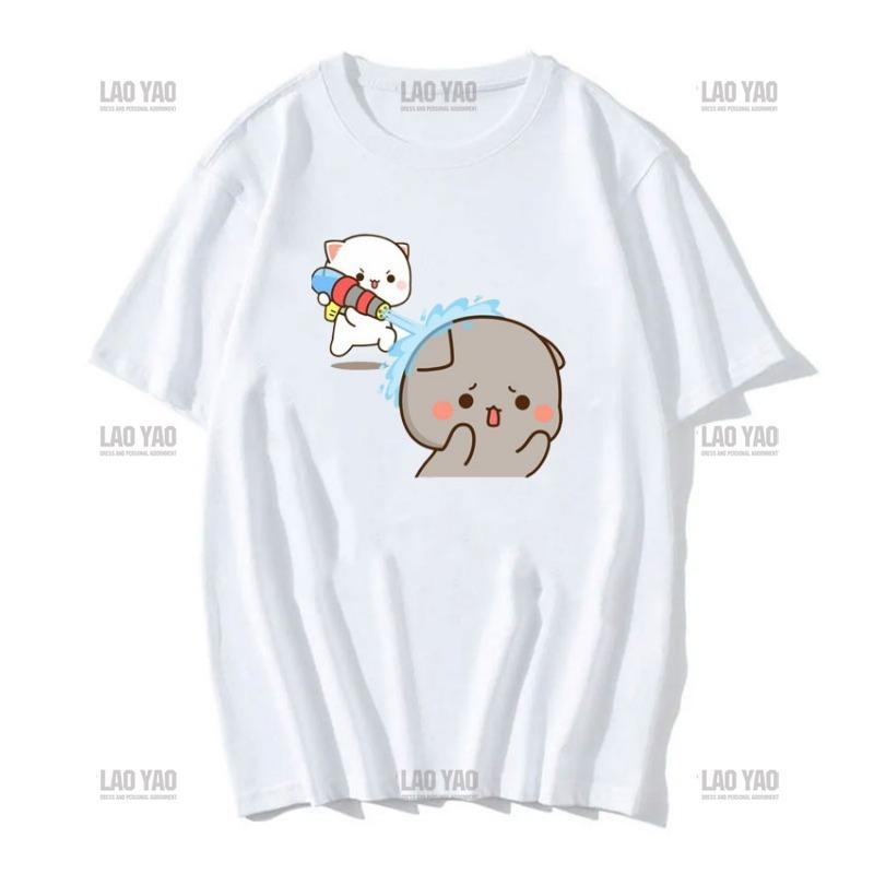 Lovely Peaches and Ash Ash T Shirt Szary Przyznaj się do błędu T-shirt Super słodki brzoskwiniowy kot kreskówka para nadruk T-shirt Unisex Unisex Topy Unisex