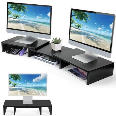DEWEL Holz Doppelmonitor 90cm Monitortisch Unterstützt Zwei Verstellbare Länge und 40kg Gewicht Desktop 300mm Breit 315mm Breit 300mm Einfacher Schreibtisch Laptop