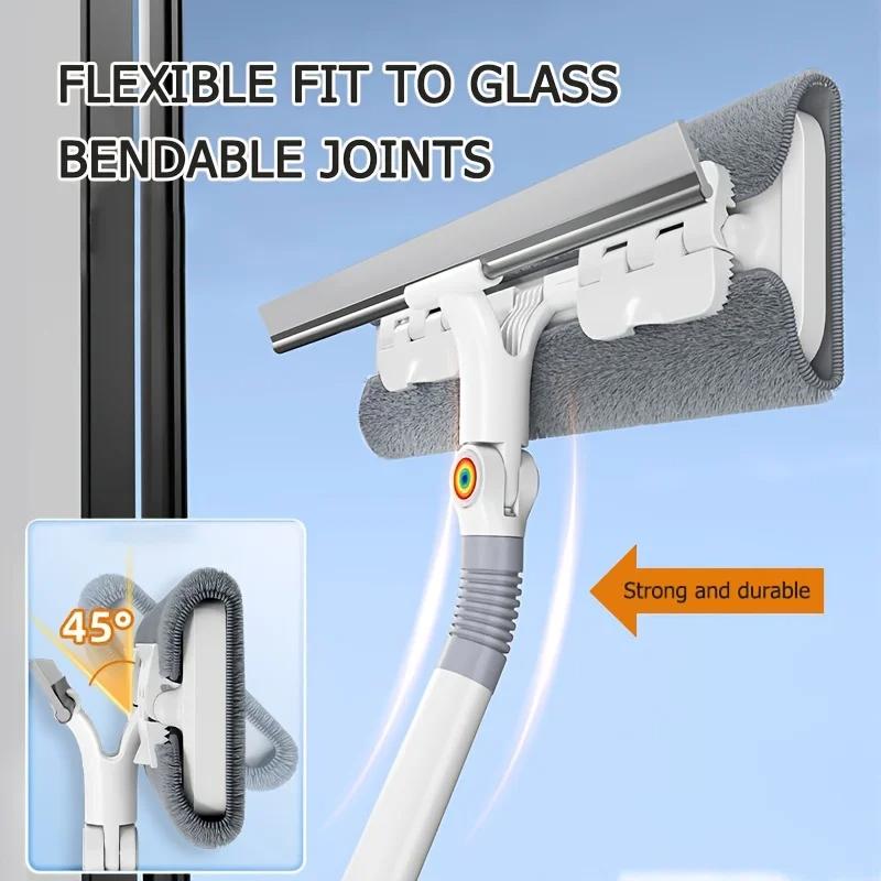 2-in-1 Telescopic Glass Wiper Multi-Functional 180° Ratation with Scraper Mop for Bathroom Outdoor Extended Window Cleaning Tool