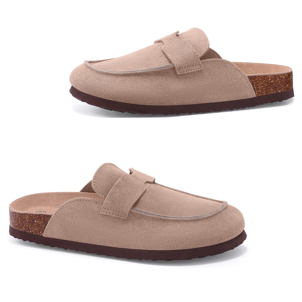 Fashion Crestar Women's Cow Suede Clogs Cork Footbed Leather Mules Slippers Unisex Comfortable Fashion Potato Shoes with Arch Support