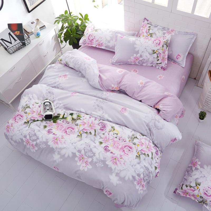 Flower Comforter Bedding Set Simple Pink Bed Linens Bed Linings Queen Duvet Cover Bed Sheet And Pillowcase King Size For Girls