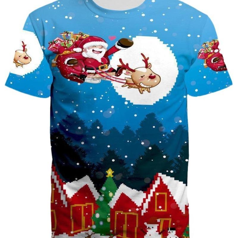 

Летняя футболка с принтом рождественского узора, повседневная модная, мягкая и удобная, мужская/женская 6XL