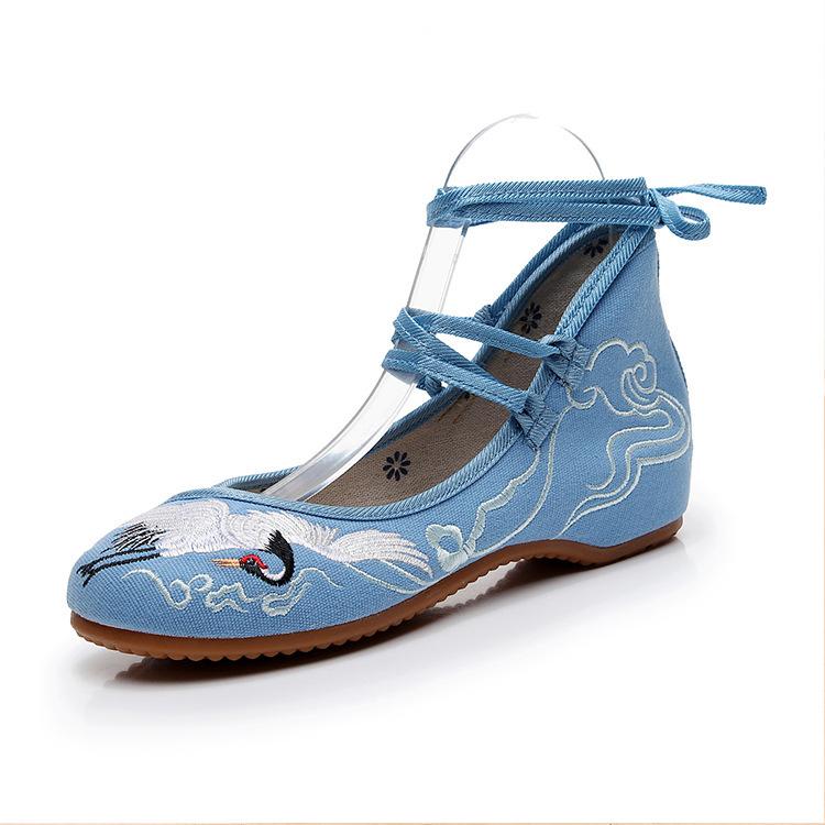 Clearance!!! No return or exchange, Yunhe, front lace-up embroidered cloth shoes, beef tendon sole ethnic style square