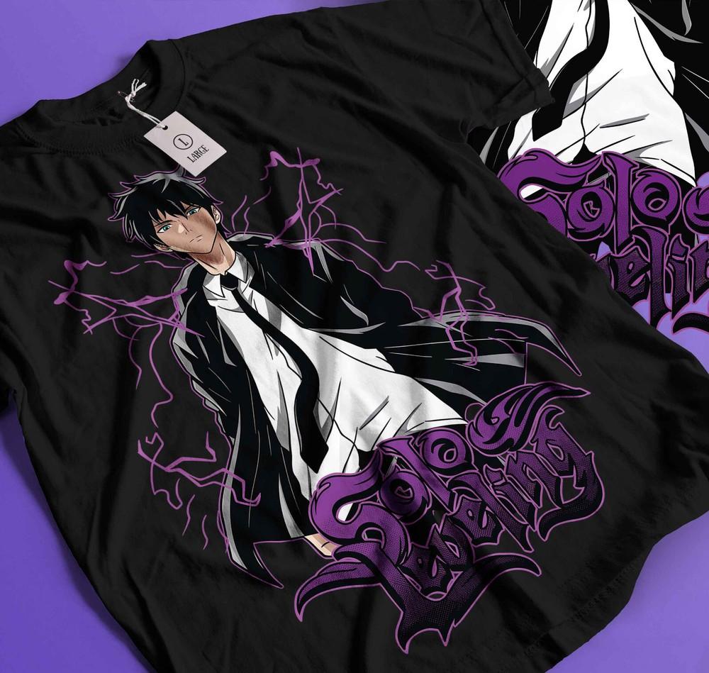 

Solo Leveling T-Shirt Sung Jinwoo Horror Anime Manga Black Gifts Shirt 367 S