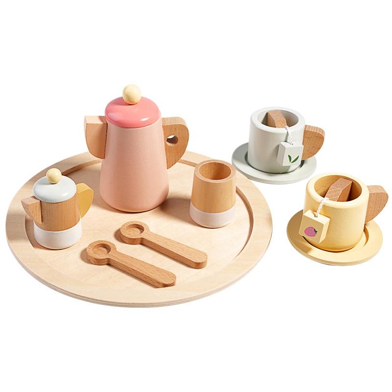 

Wooden Pretend Plays Girls Toys Kitchen Game Simulated Makeup Play House Afternoon Tea Playset Cuting Food Educational Toys Gift
