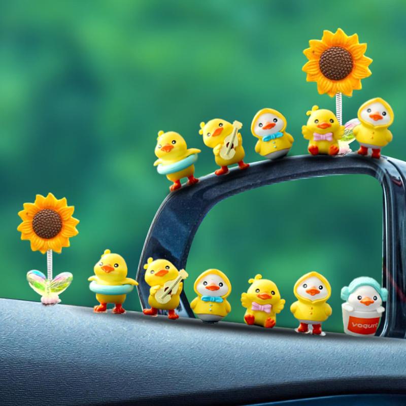 1 Set Cartoon Hars Kleine Gele Eend Model Auto Middenconsole Decor Schattige Auto Versieringen Auto Interieur Dashboard Accessoires
