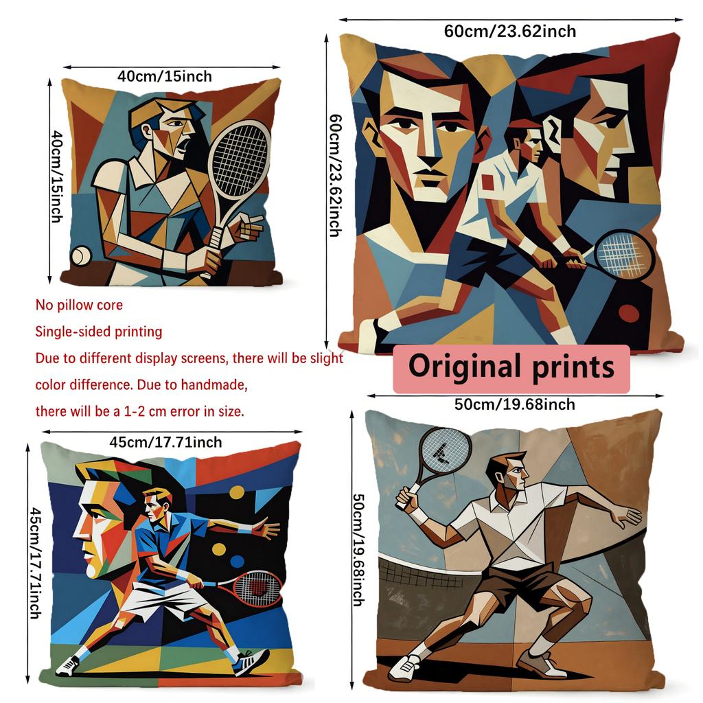 Tennis Lover Cubism Art Throw Pillow Cases Pattern Cushion Cover Suitable for Sofa Bedroom Car Pillow Cover