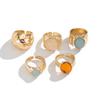 Ingemark 5Pcs/Set Retro Gold Color Irregular Metal Ring for Women Bohemian Open Adjustable Wide Ring Aesthetic Y2K Jewelry Gift