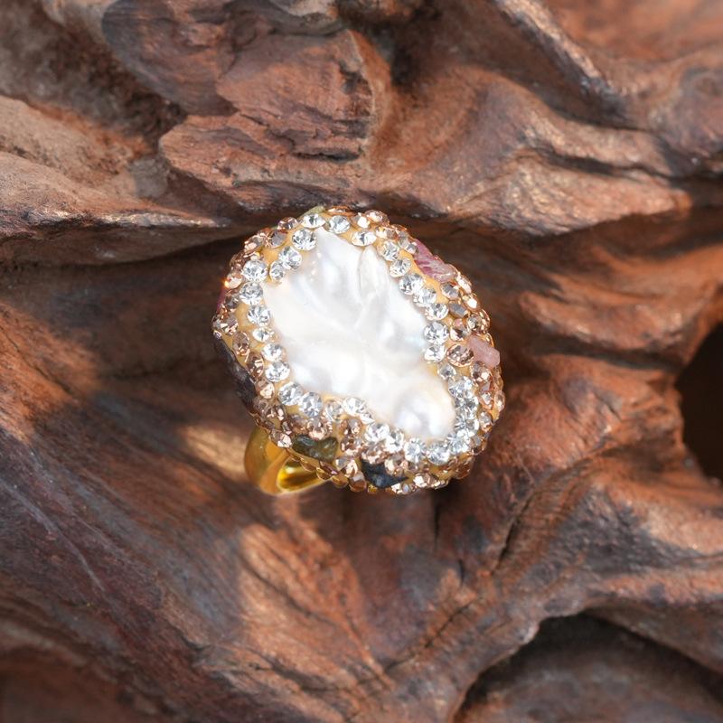 Natural Baroque Freshwater Special-shaped Pearl Earrings Jewelry Set Women s Inlaid Tourmaline Sweater Chain Jewelry Three-piece Set