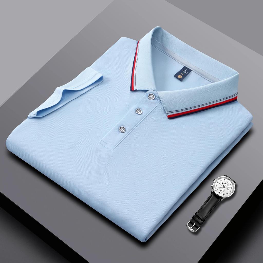 Polo da Uomo e da Donna Estate Nuove T-shirt a Collo Rigato Splicing Colore di Alta Qualità Business Tinta Unita Maniche Corte