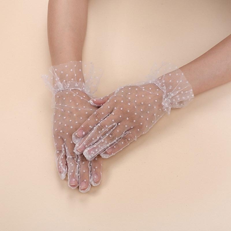 Spitzennetz Handschuhe Braut Kurze Handschuhe Spitze für Hochzeiten Verlobungsfeiern Etikette Kurze Handschuhe mit Punktmuster