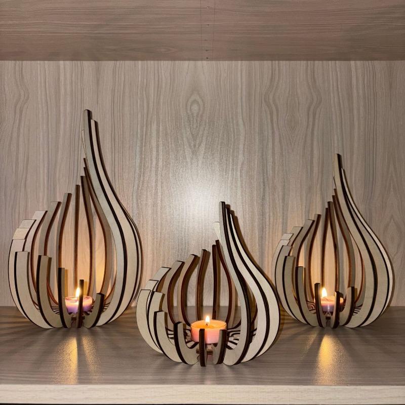 1pcs Artwork Wooden DIY Handmade Candle Holder Decorative Arrangement Ornament Creative Candlestick for Home Event Decoration
