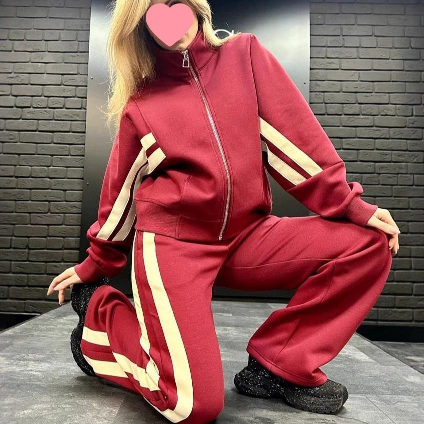 2025 Women's Autumn Fashion Color Block Two-Piece Casual Sports Suit
