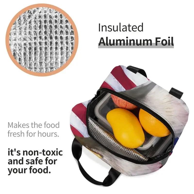 Freedom Patriotic Bald Eagle American Flag Thermal Insulated Lunch Bags USA Flag Portable Lunch Container for School Food Box