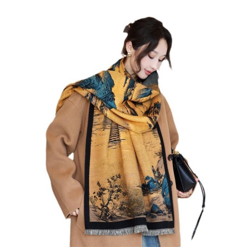 Thousands of miles of Jiangshan new thickened shawl autumn and winter double-sided jacquard scarf women's high-end warm versatile scarf