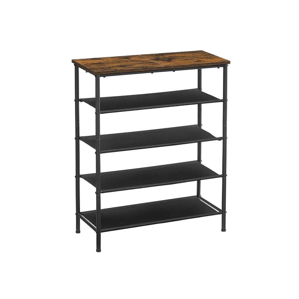 VASAGLE Shoe Rack 5 Tier, Shoe Storage Organiser Narrow, with 4 Fabric Shelves and Top for Bags, Steel Frame, for Entryway, Closet, Industrial