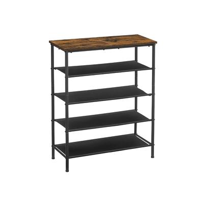 Shoe Rack 5 Tier, Shoe Storage Organiser Narrow, with 4 Fabric Shelves and Top for Bags, Steel Frame, for Entryway, Closet, Industrial