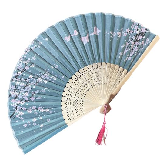 Bamboo Folding Fan Dance Lightweight Hand Fan with Hollow Carving Bamboo Tassel Cooling Wedding Favor