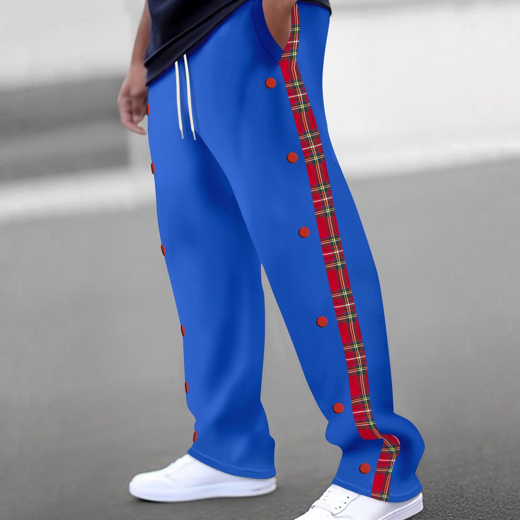 New men's row buckle spelling plaid webbing casual trousers straight trousers outdoor trousers men's new