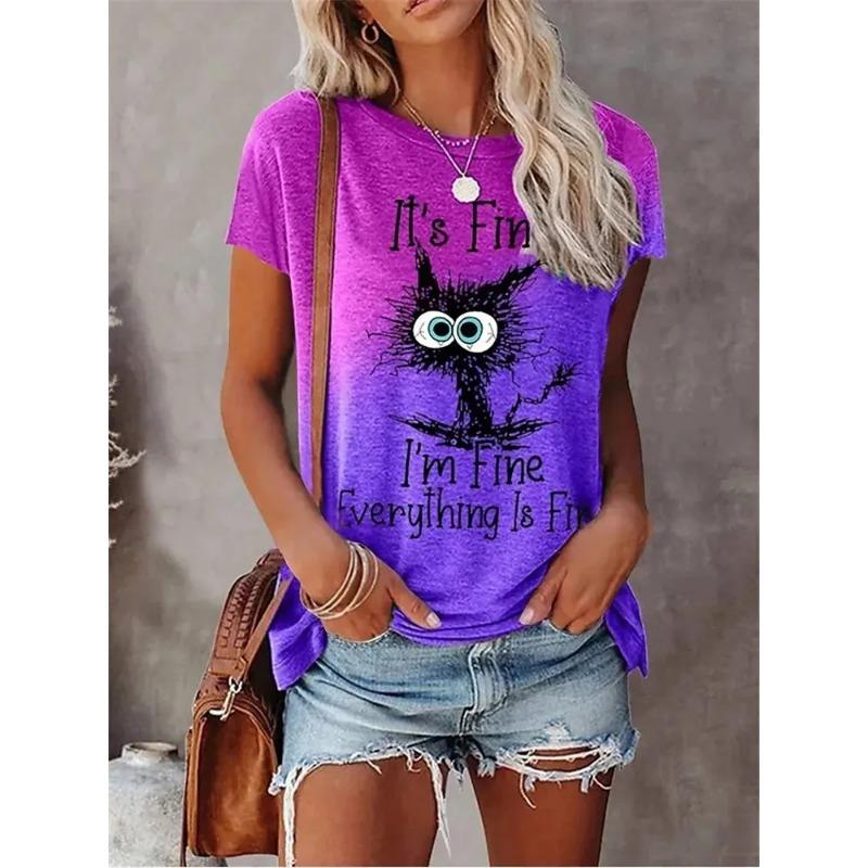 3D Printed T-Shirt - Women's Streetwear - Summer Cartoon Cat Casual Fashion - Short-Sleeved T-Shirt Top