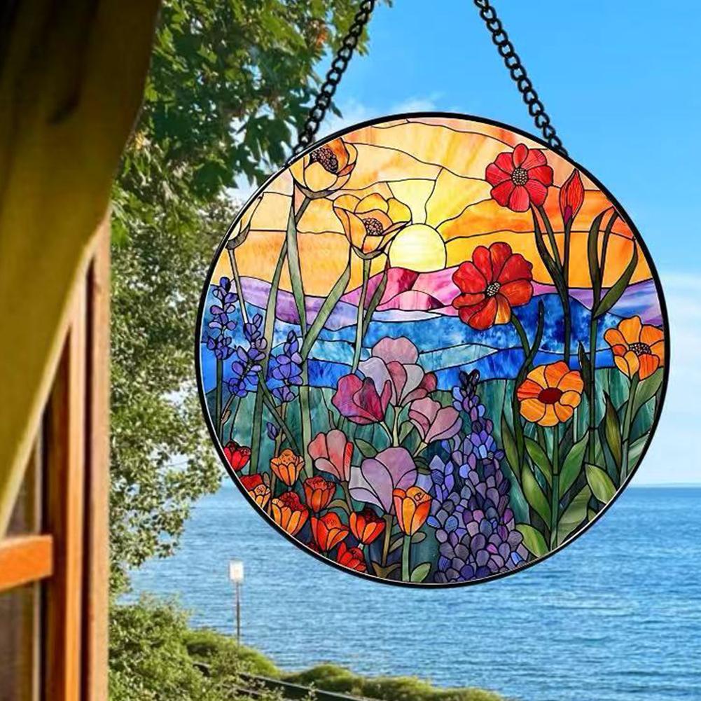 Wildblumen Hängeschmuck Buntglas Hängeanhänger Fensterhänger für das Außenfenster zu Hause für Fenster Tür