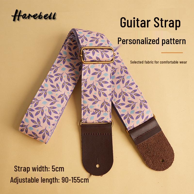 Retro Forest Guitar Strap with Bronze Buckle - Pink/Purple Leaves 031, Pink/White Leaves 032