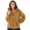 Women' Zip Hooded Plush Fleece Teddy Sweatshirt Beige /