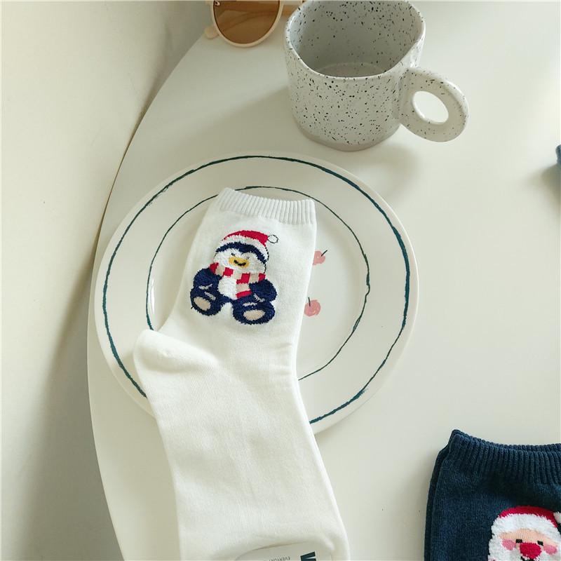 Korean Vivid Color Women's Mid-Calf Cotton Socks, Spring/Autumn/Winter, Christmas Style V-W-018