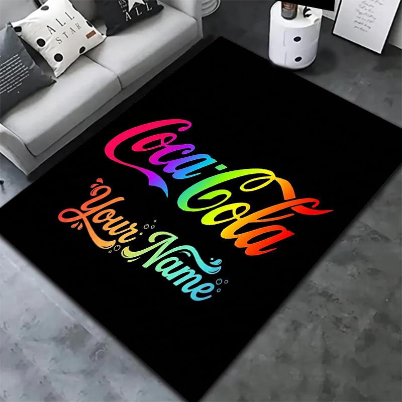Coca Cola Rainbow Custom Name Carpet Rug For Living Room Bedroom Home Sofa Decoration Kids Play Nonslip Floor Mat