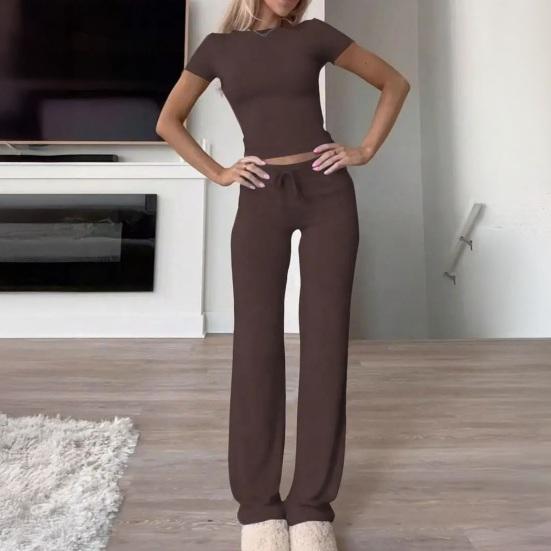 Women's 2 Piece Lounge Sets Short Sleeve Crop Top And High Waist Wide Leg Pants Matching Tracksuit Summer Casual Workout Outfits