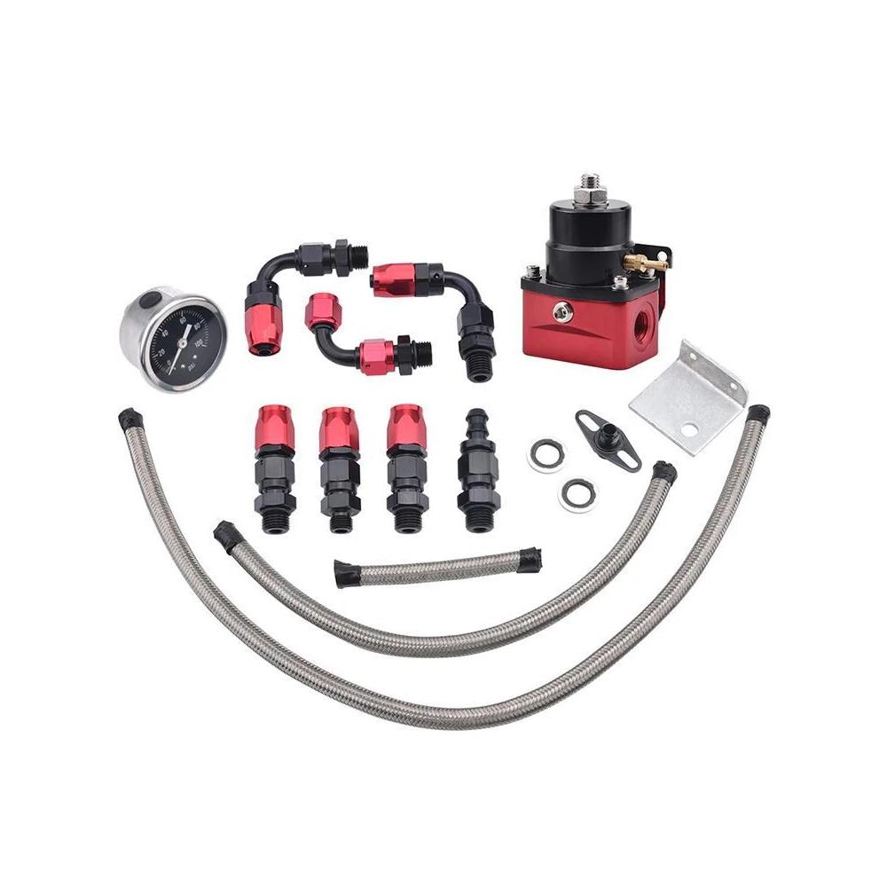 Universal Fuel Pressure Regulator Kit Car Fuel Pressure Regulator 100psi Adjustable Oil Gauge AN 6 Fitting End Oil Hose Fitting