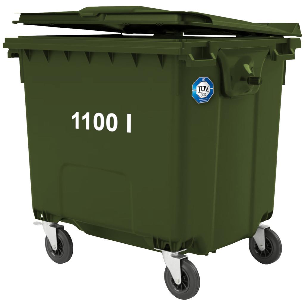 Container Bin for Municipal Waste Garbage PZH EN 840-2 DIN 1100L - Green