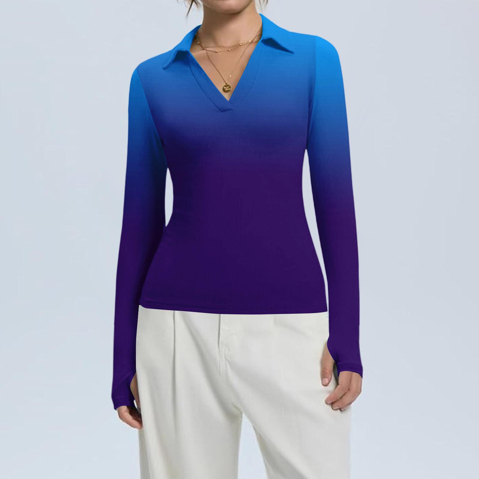 

Женская Мода Повседневный Принт V-образный Вырез Длинный Рукав Застежка на Пуговицы Топ XXL синий