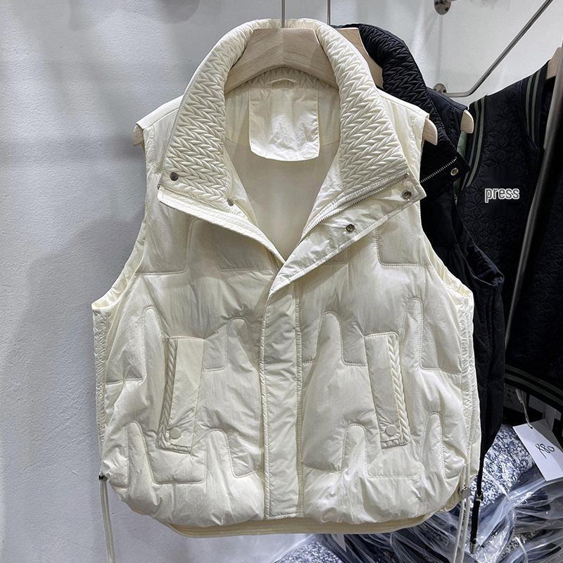 2025 Women's Korean Style Petite White Duck Down Vest - Short & Versatile Winter Outerwear