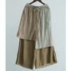 Johnature Women Vintage Patchwork Wide Leg Pants Elastic Waist Trousers Summer Loose Ankle Length Pants