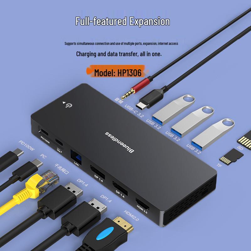 USB-C Docking Station: Dual DP/HDMI, Quad-Screen Display, USB 3.1 Splitter, Ethernet Port, Laptop Expansion Dock