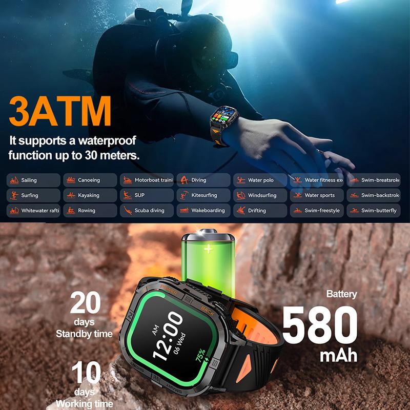 New Smart Watch GPS Outdoor Barometric Compass LED Flashlight 580 MAH 3ATM Waterproof 100+ Sports Mode Health BT Call Smartwatch