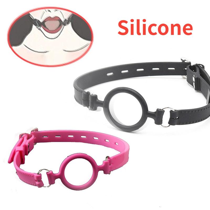 Silicone Open Mouth Oral Gag O Ring Full Silicone Head Harness Straps Couples Slave BDSM Adult Games Sex Products for Women Gay