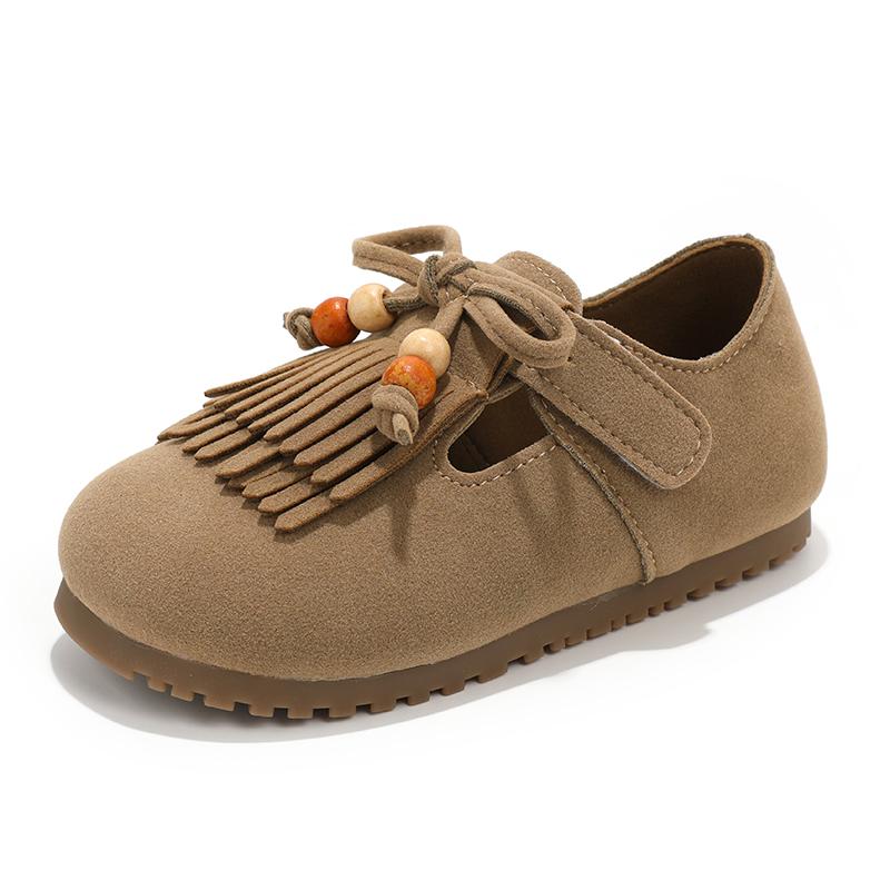 

Girls All-inclusive fringed Boken shoes Autumn Edition Soft-soled little girl princess Shoes Children s Bean single shoes 25