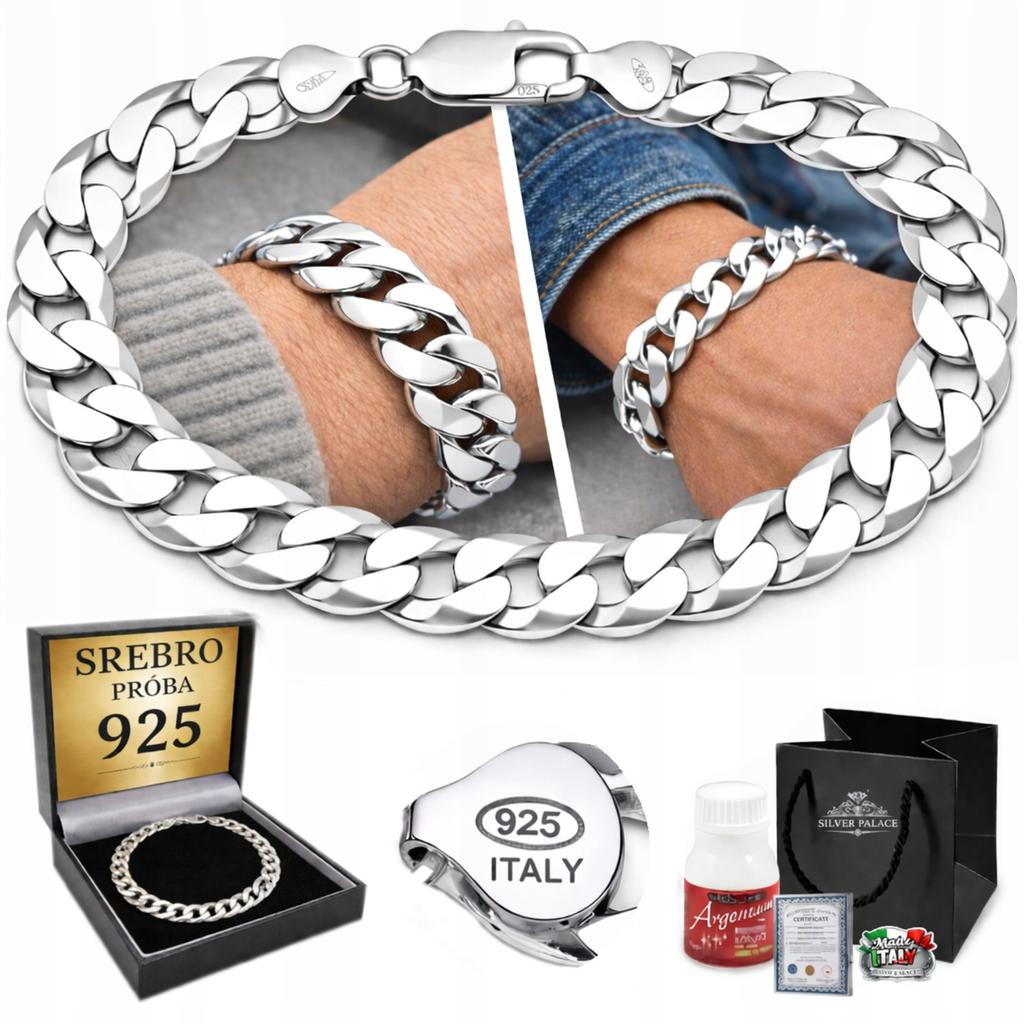 THICK SILVER Men' Bracelet 15mm SILVER 925 Italian Cuirass Bracelet