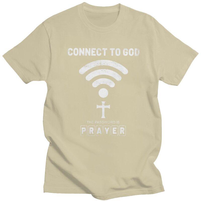 Male Connect To God The Password Is Prayer T Shirts Streetwear Short Sleeves Cotton Jesus Christian Tshirt Graphics Tee Tops