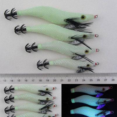 Jigs luminosos blancos del calamar del camarón Jig del calamar del resplandor oscuro tamaño 2 2.5 3 3.5