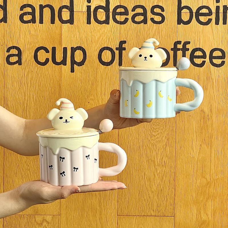 High Value Cartoon Bear Cup Ins Wind Creative Ceramic Mug with Lid Coffee Milk Cup Birthday Gift