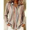 Elegante Camisa Estampada a Rayas Multicolor Edición Especial para Mujer - Camisa de Manga Larga con Botones, Cuello Clásico