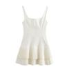 LYRIA Women Fashion Square Collar Sleeveless Solid Mini Dress Female Summer Pleated Dress Chic High Street Slim Short Dress