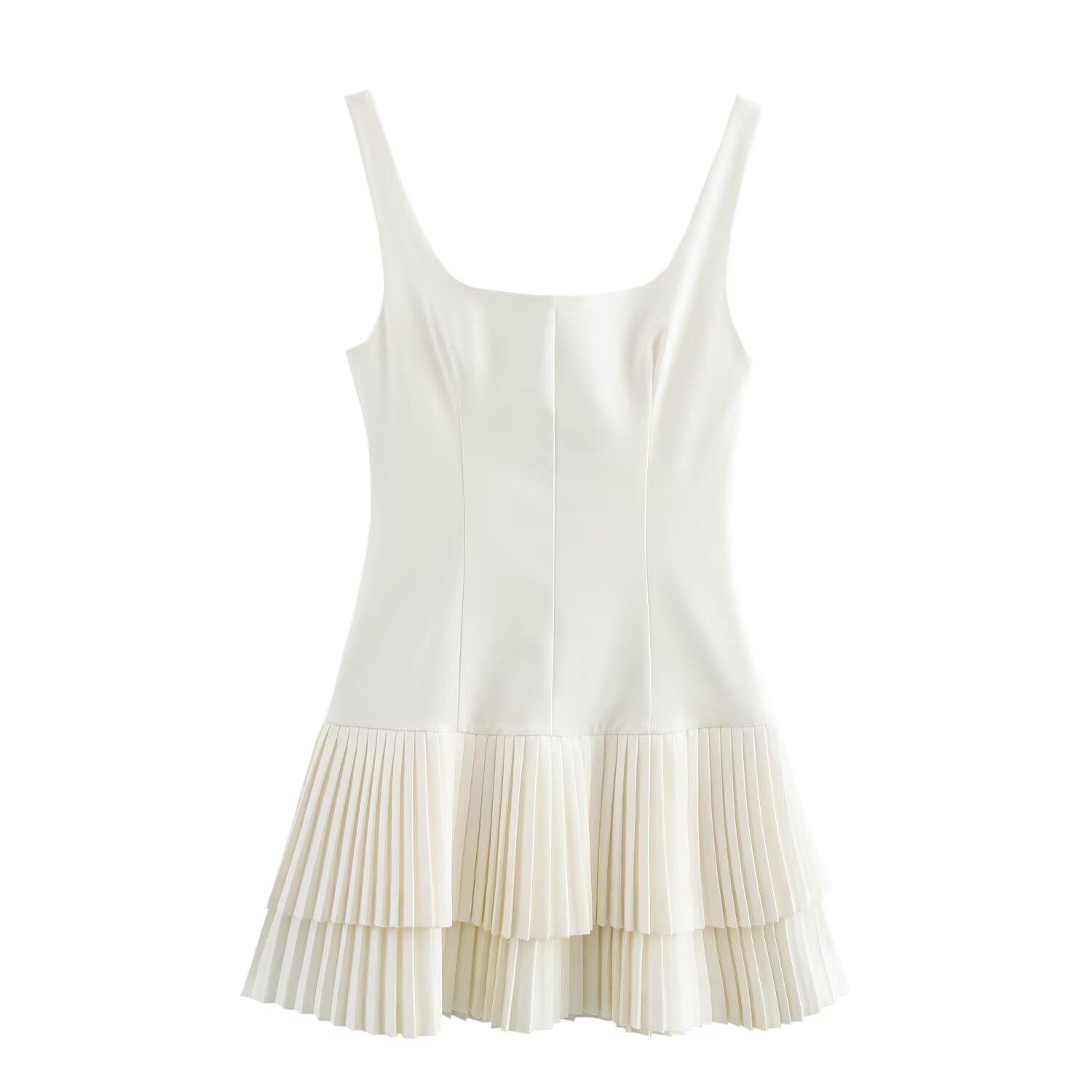 

Женское модное мини-платье без рукавов с квадратным воротником, летнее плиссированное платье, шикарное облегающее короткое платье M белый